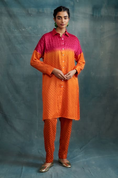 Krishna Mehta Printed Bandhej Embroidered Tunic & Pant Set 