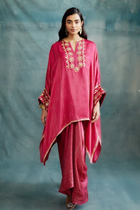 Krishna Mehta Modal Floral Gota Embroidered Kaftan 
