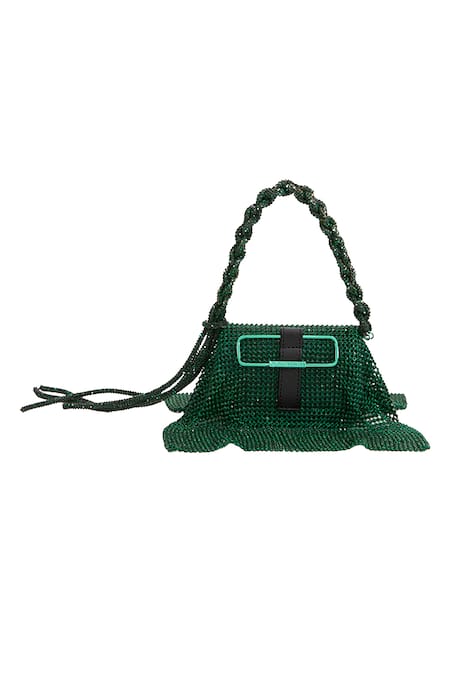 Shop Outhouse Green Crystals Kelly Embellished Furbie at Aza Fashions Shop_Outhouse_Green Crystals Kelly Embellished Furbie _at_Aza_Fashions