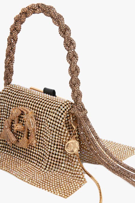 Outhouse Gold Crystals Rush Embellished Furbie Online at Aza Fashions Outhouse_Gold Crystals Rush Embellished Furbie _Online_at_Aza_Fashions