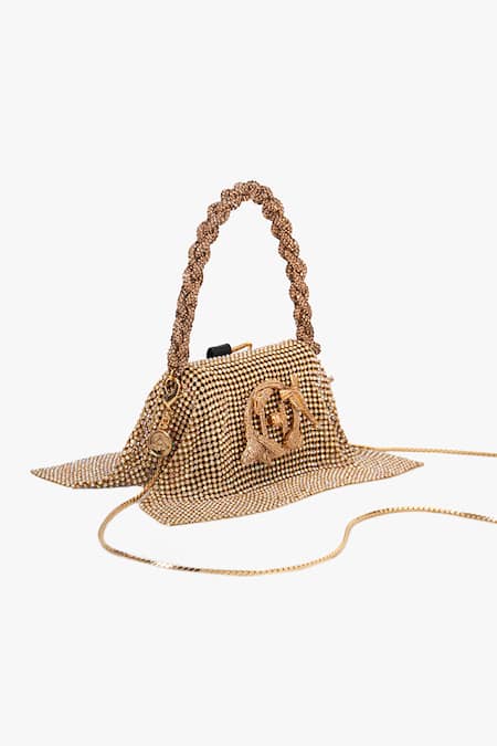 Shop Outhouse Gold Crystals Rush Embellished Furbie Online at Aza Fashions Shop_Outhouse_Gold Crystals Rush Embellished Furbie _Online_at_Aza_Fashions