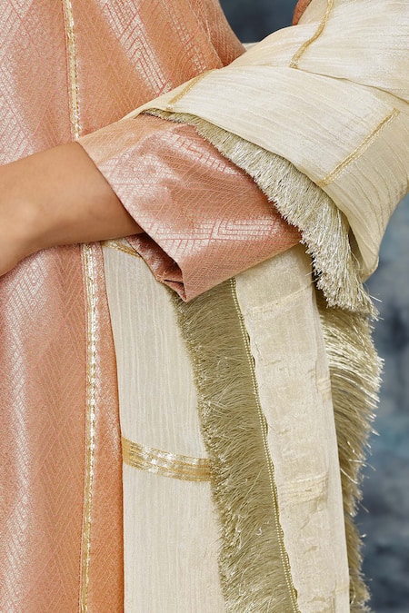 Musal_Pink Silk Gota Patti, Pehli Rasam Banarasi Embroidered Kurta And Palazzo Set _Online_at_Aza_Fashions