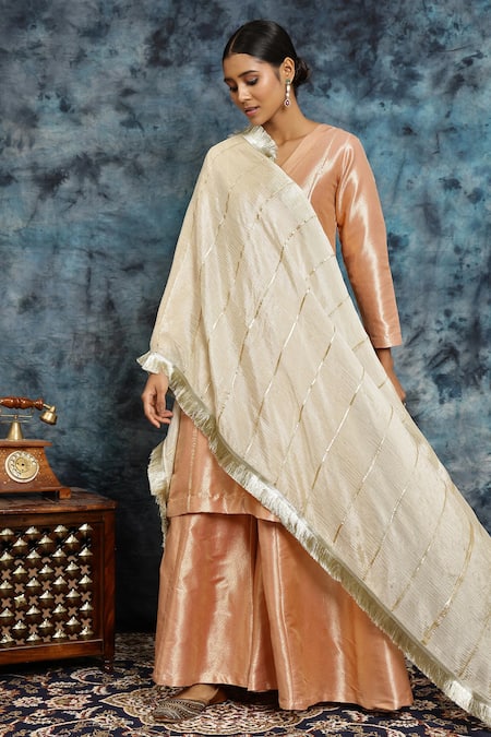 Musal_Pink Silk Gota Patti, Pehli Rasam Banarasi Embroidered Kurta And Palazzo Set _at_Aza_Fashions