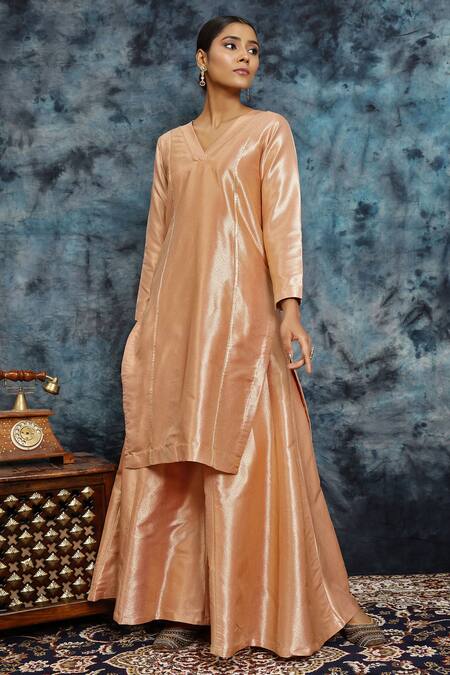 Shop_Musal_Pink Silk Gota Patti, Pehli Rasam Banarasi Embroidered Kurta And Palazzo Set 