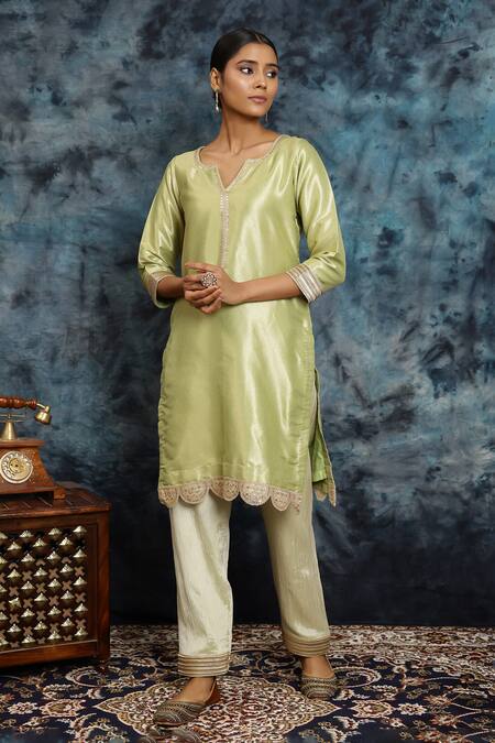 Musal_Green Silk, Crepe Gota Patti, Shaam-e-mehendi Embroidered Kurta And Salwar Set _Online_at_Aza_Fashions