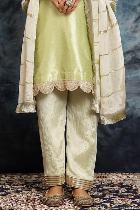 Buy_Musal_Green Silk, Crepe Gota Patti, Shaam-e-mehendi Embroidered Kurta And Salwar Set _Online_at_Aza_Fashions