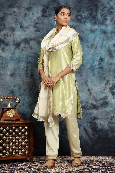Shop_Musal_Green Silk, Crepe Gota Patti, Shaam-e-mehendi Embroidered Kurta And Salwar Set _Online_at_Aza_Fashions