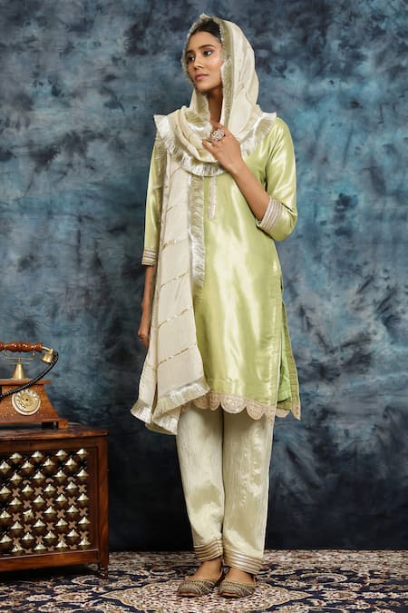 Musal_Green Silk, Crepe Gota Patti, Shaam-e-mehendi Embroidered Kurta And Salwar Set _at_Aza_Fashions