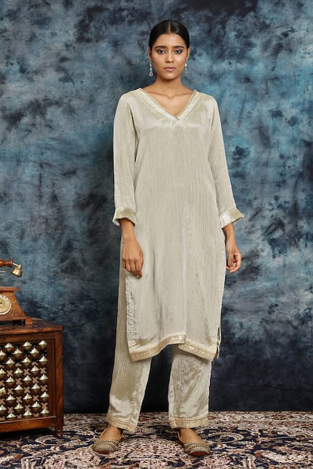 Buy_Musal_Multi Color Silk Gota Patti, Lace, Embroidery Baraat Banno Kurta And Pant Set_Online_at_Aza_Fashions