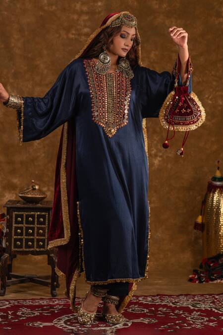Shop_Ekavira_Maroon Embroidery Floret Potli _at_Aza_Fashions
