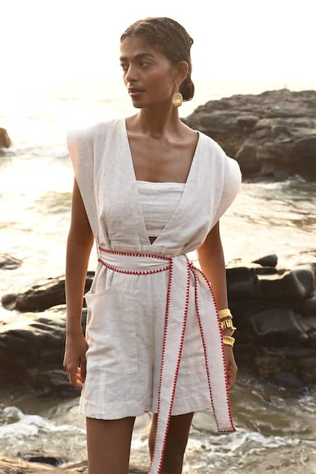 Shop Nirvanaa Kai Linen Playsuit With Bralette 