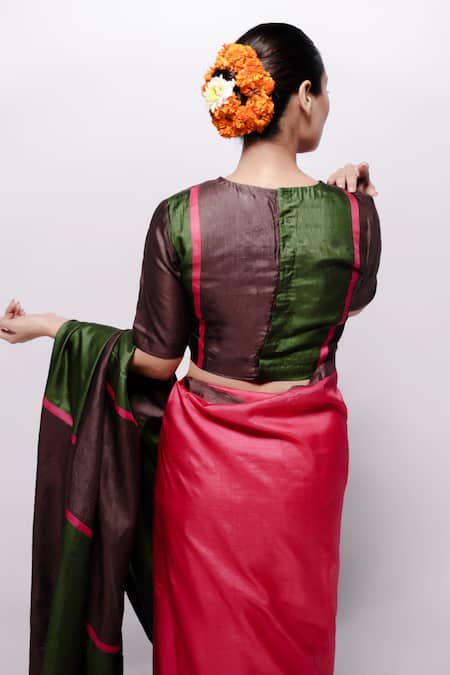 Bihart Rangsaaz Color Block Saree With Blouse 