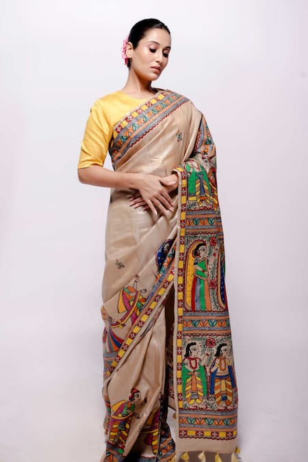 Bihart Ibadatgah Hand Painted Saree With Unstitched Blouse Piece 