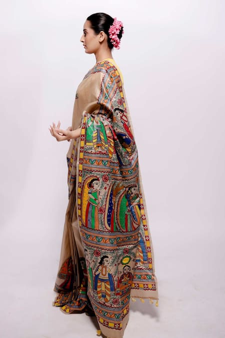 Bihart Ibadatgah Hand Painted Saree With Unstitched Blouse Piece 