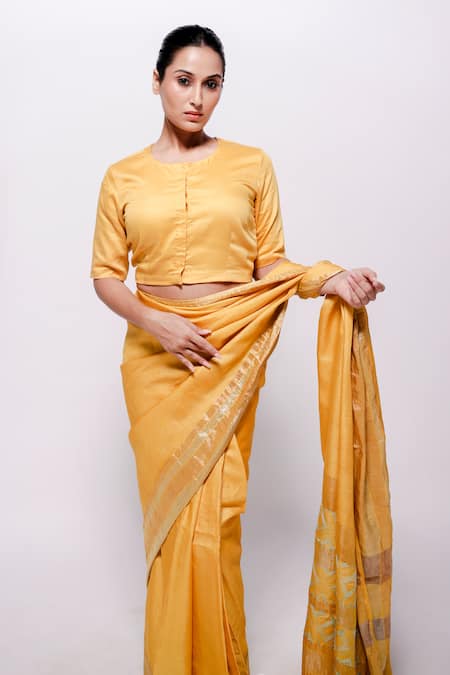 Bihart Yellow Wild Silk Embroidery Tarangini Saree With Unstitched Blouse Piece 