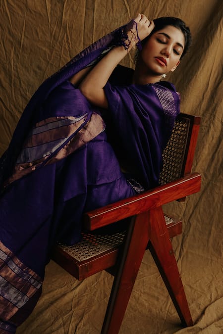Bihart Purple Silk Embroidery Tarangini Wild Woven Saree With Unstitched Blouse Piece Online at Aza Fashions Bihart_Purple Silk Embroidery Tarangini Wild Woven Saree With Unstitched Blouse Piece _Online_at_Aza_Fashions