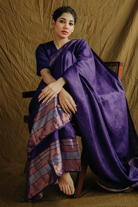 Buy Bihart Purple Silk Embroidery Tarangini Wild Woven Saree With Unstitched Blouse Piece Online at Aza Fashions Buy_Bihart_Purple Silk Embroidery Tarangini Wild Woven Saree With Unstitched Blouse Piece _Online_at_Aza_Fashions