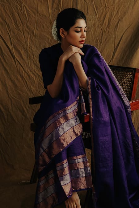 Shop Bihart Purple Silk Embroidery Tarangini Wild Woven Saree With Unstitched Blouse Piece Online at Aza Fashions Shop_Bihart_Purple Silk Embroidery Tarangini Wild Woven Saree With Unstitched Blouse Piece _Online_at_Aza_Fashions