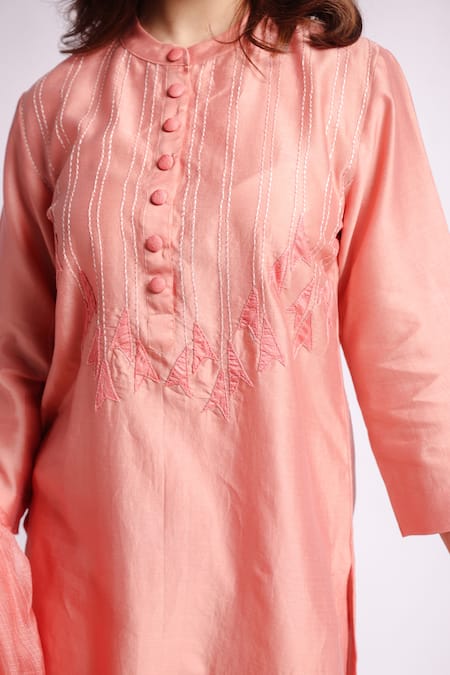 Buy Bihart Peach Chanderi, Cotton, Kota Ibadatgah Applique Embroidered Kurta And Pant Set Online at Aza Fashions Buy_Bihart_Peach Chanderi, Cotton, Kota Ibadatgah Applique Embroidered Kurta And Pant Set _Online_at_Aza_Fashions