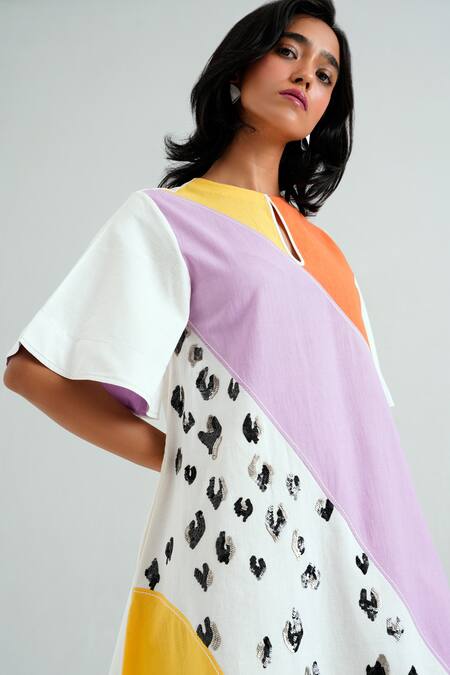 Madder Much Multi Color Handloom Cotton Sequins Brooklyn Spotted Tiger Embroidered Dress at Aza Fashions Madder Much_Multi Color Handloom Cotton Sequins Brooklyn Spotted Tiger Embroidered Dress _at_Aza_Fashions