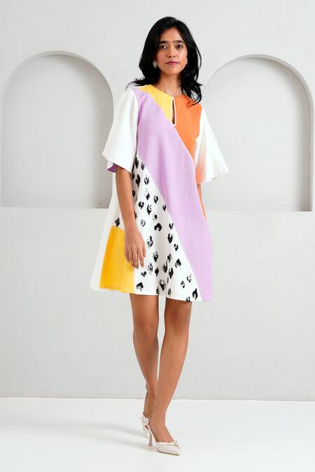 Buy Madder Much Multi Color Handloom Cotton Sequins Brooklyn Spotted Tiger Embroidered Dress Buy_Madder Much_Multi Color Handloom Cotton Sequins Brooklyn Spotted Tiger Embroidered Dress