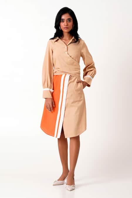 Madder Much_Brown Handloom Cotton Collared Gwen Tie Back Shirt Dress _at_Aza_Fashions