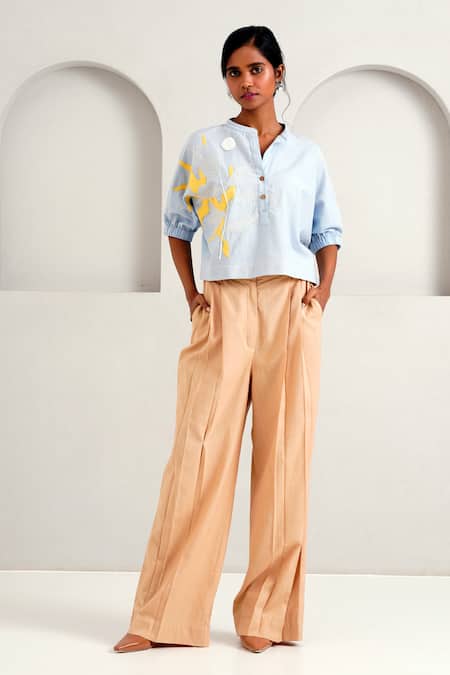 Madder Much Terra Full Moon Embroidered Boxy Top With Pleated Pant 