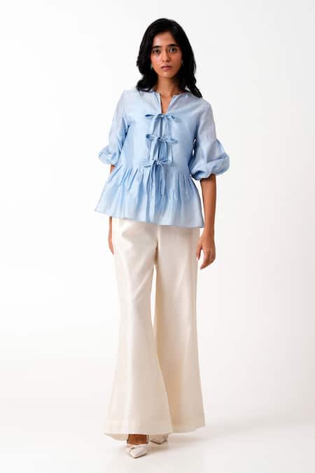 Madder Much Toni Pleated Peplum Top & Flared Pant Set 
