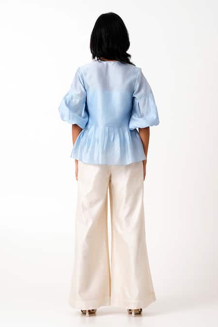 Madder Much Toni Pleated Peplum Top & Flared Pant Set 
