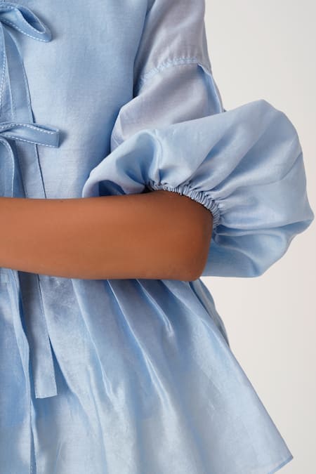 Buy_Madder Much_White Chanderi, Handloom Cotton Round Toni Pleated Peplum Top And Flared Pant Set _Online_at_Aza_Fashions