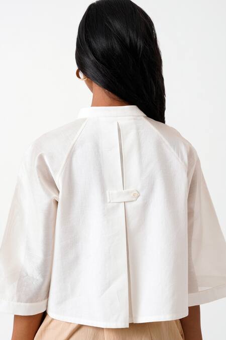 Madder Much Ivory Handloom Cotton Sequins Collared Zola Embroidered Crop Shirt Online at Aza Fashions Madder Much_Ivory Handloom Cotton Sequins Collared Zola Embroidered Crop Shirt _Online_at_Aza_Fashions