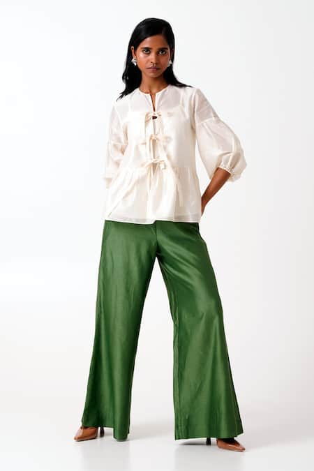 Madder Much Toni Pleated Tie Up Peplum Top & Flared Pant Set 