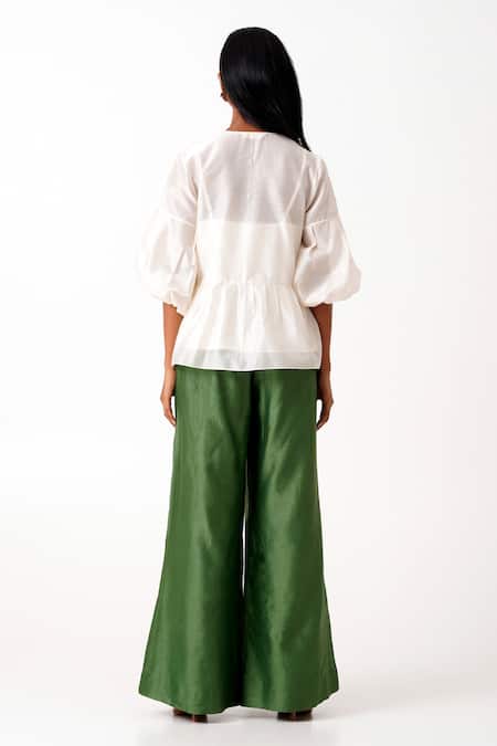 Madder Much Toni Pleated Tie Up Peplum Top & Flared Pant Set 
