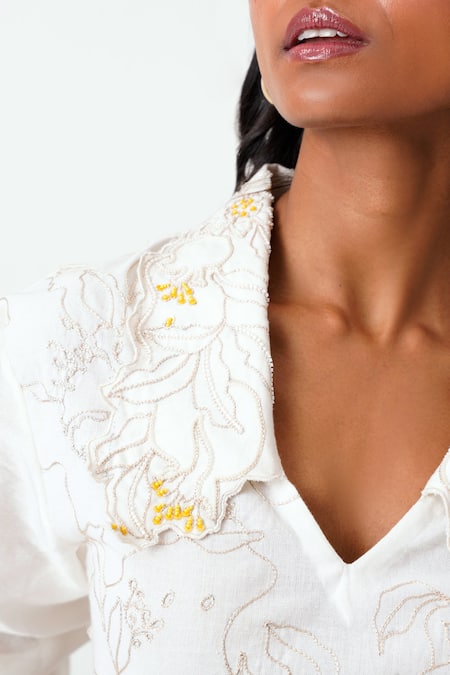 Madder Much White , Handloom Cut Jane Floral Embroidered Shirt With Skirt Online at Aza Fashions Madder Much_White , Handloom Cut Jane Floral Embroidered Shirt With Skirt _Online_at_Aza_Fashions
