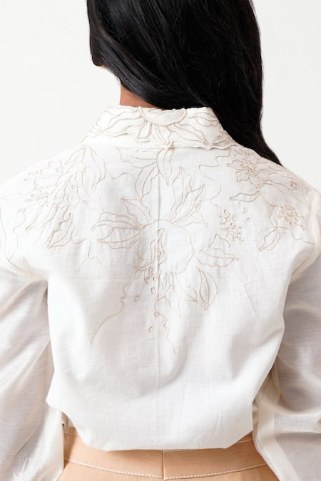 Buy Madder Much White , Handloom Cut Jane Floral Embroidered Shirt With Skirt Online at Aza Fashions Buy_Madder Much_White , Handloom Cut Jane Floral Embroidered Shirt With Skirt _Online_at_Aza_Fashions