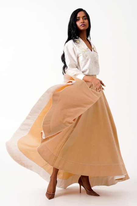 Madder Much White , Handloom Cut Jane Floral Embroidered Shirt With Skirt at Aza Fashions Madder Much_White , Handloom Cut Jane Floral Embroidered Shirt With Skirt _at_Aza_Fashions