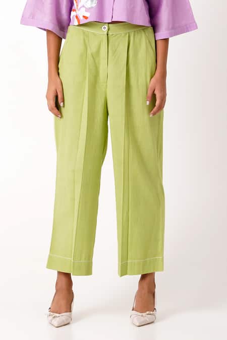 Buy_Madder Much_Purple Chanderi, Zola Embroidered Ranglan Sleeve Crop Shirt With Pleated Pant 