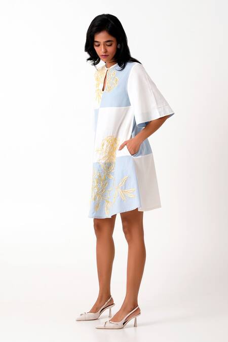 Shop_Madder Much_Multi Color Handloom Cotton Embroidery, Beads Keyhole Lora Checks A-line Dress _Online_at_Aza_Fashions