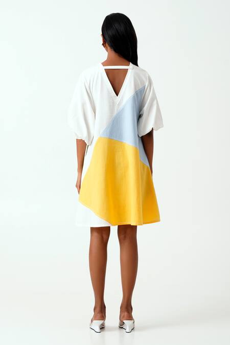 Shop Madder Much Multi Color Handloom Cotton Round Neck Marco Block Charming Shift Dress at Aza Fashions Shop_Madder Much_Multi Color Handloom Cotton Round Neck Marco Block Charming Shift Dress _at_Aza_Fashions