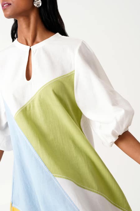 Madder Much Multi Color Handloom Cotton Round Neck Marco Block Charming Shift Dress Online at Aza Fashions Madder Much_Multi Color Handloom Cotton Round Neck Marco Block Charming Shift Dress _Online_at_Aza_Fashions