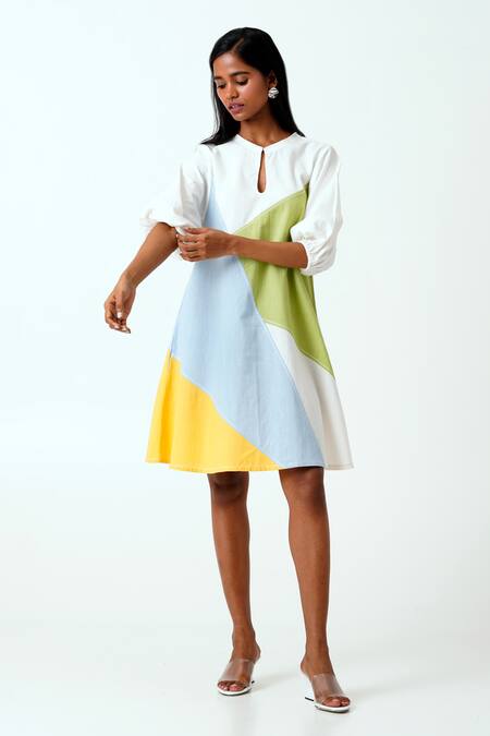 Madder Much Multi Color Handloom Cotton Round Neck Marco Block Charming Shift Dress at Aza Fashions Madder Much_Multi Color Handloom Cotton Round Neck Marco Block Charming Shift Dress _at_Aza_Fashions