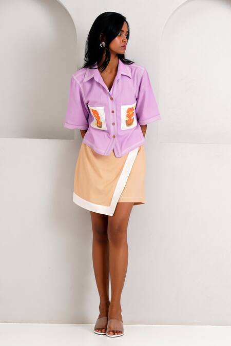 Madder Much_Purple Handloom Cotton Embroidery Collared Romy And Tom Floral Crop Top _at_Aza_Fashions