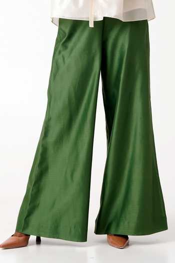 Buy_MADDER MUCH_Green Chanderi Toni Woven Flared Pant _Online_at_Aza_Fashions