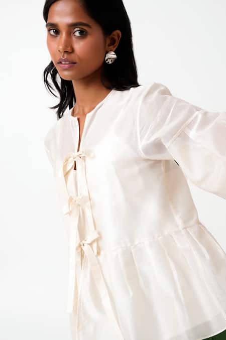 Buy_Madder Much_Ivory Handloom Cotton Round Neck Toni Woven Peplum Top With Inner _Online_at_Aza_Fashions