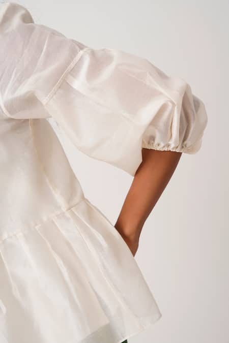 Shop_Madder Much_Ivory Handloom Cotton Round Neck Toni Woven Peplum Top With Inner _Online_at_Aza_Fashions
