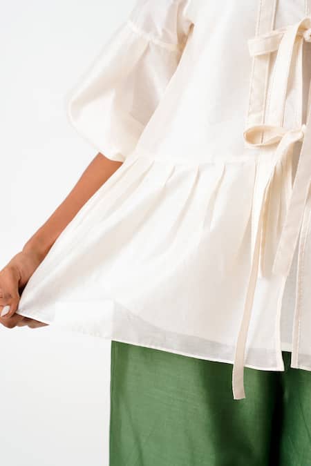 Madder Much_Ivory Handloom Cotton Round Neck Toni Woven Peplum Top With Inner _at_Aza_Fashions