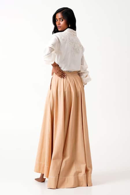 Shop Madder Much Brown Handloom Cotton Embroidery Jena Latte Woven Swirl Skirt at Aza Fashions Shop_Madder Much_Brown Handloom Cotton Embroidery Jena Latte Woven Swirl Skirt _at_Aza_Fashions