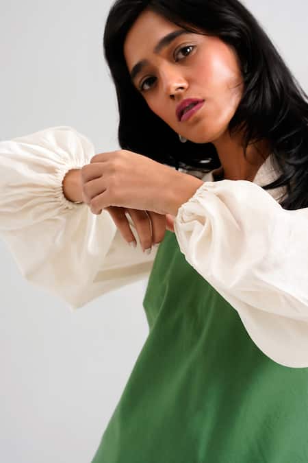 Buy Madder Much Green Handloom Cotton Patchwork, Embroidery V-neck Yana Slip Dress Online at Aza Fashions Buy_Madder Much_Green Handloom Cotton Patchwork, Embroidery V-neck Yana Slip Dress _Online_at_Aza_Fashions