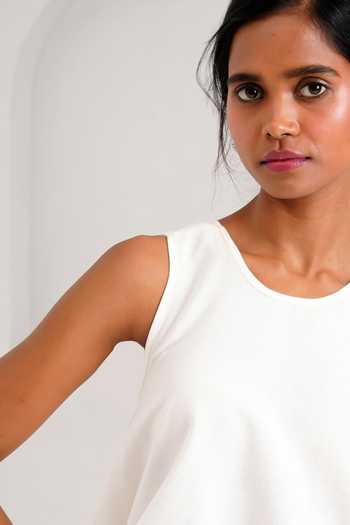 Shop_MADDER MUCH_Ivory Handloom Cotton Round Neck Rabi Troop Woven Criss Cross Top _Online_at_Aza_Fashions