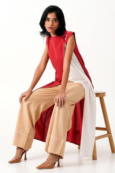 Madder Much_Multi Color Handloom Cotton Embroidery Jordan Woven Overlap Tunic With Pant _Online_at_Aza_Fashions